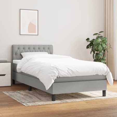 Cama box spring con colchón tela gris claro 100x200 cm de vidaXL, Camas y somieres - Ref: Foro24-3140273, Precio: 321,86 €, D...