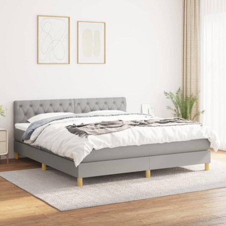 Cama box spring con colchón tela gris claro 160x200 cm de vidaXL, Camas y somieres - Ref: Foro24-3140865, Precio: 511,02 €, D...