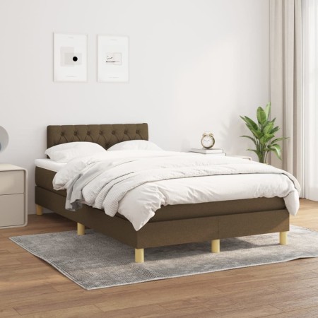 Cama box spring con colchón tela marrón oscuro 120x200 cm de vidaXL, Camas y somieres - Ref: Foro24-3140844, Precio: 379,58 €...