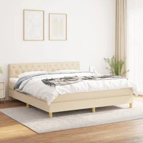 Box spring bed with cream fabric mattress 160x200 cm by vidaXL, Beds and slatted bases - Ref: Foro24-3140870, Price: 508,83 €...