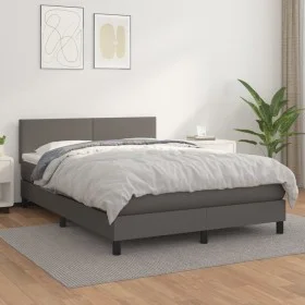 Boxspringbett mit grauer Kunstledermatratze 140x200 cm von vidaXL, Betten und Lattenroste - Ref: Foro24-3141009, Preis: 441,9...