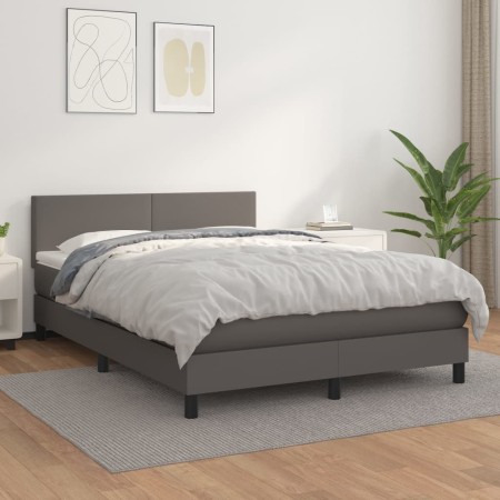 Cama box spring con colchón cuero sintético gris 140x200 cm de vidaXL, Camas y somieres - Ref: Foro24-3141009, Precio: 441,42...