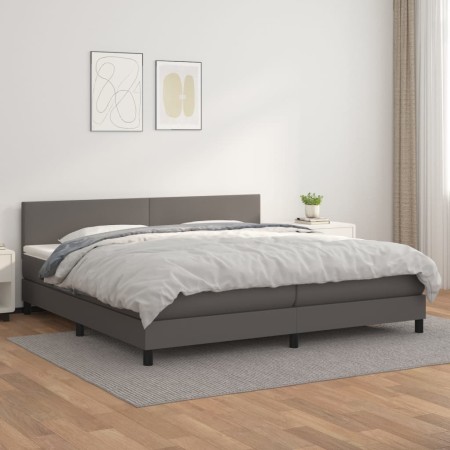 Cama box spring con colchón cuero sintético gris 200x200 cm de vidaXL, Camas y somieres - Ref: Foro24-3141027, Precio: 616,43...