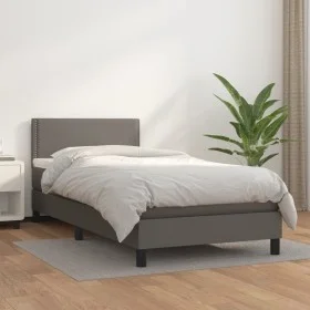 Cama box spring con colchón cuero sintético gris 90x200 cm de vidaXL, Camas y somieres - Ref: Foro24-3141045, Precio: 281,91 ...