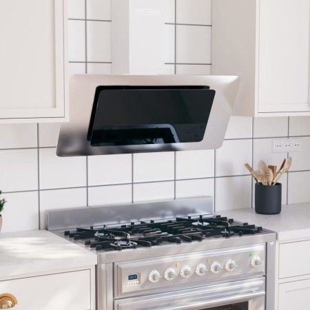 Campana extractora acero inox y vidrio templado plateado 90 cm de vidaXL, Extractores - Ref: Foro24-51664, Precio: 237,46 €, ...