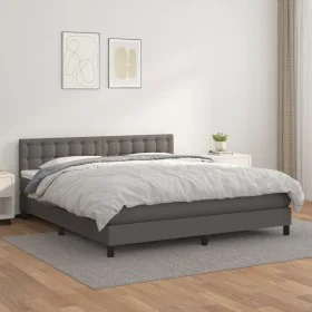 Cama box spring con colchón cuero sintético gris 180x200 cm de vidaXL, Camas y somieres - Ref: Foro24-3141141, Precio: 532,22...
