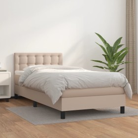 Cama box spring con colchón cuero sintético capuchino 100x200cm de vidaXL, Camas y somieres - Ref: Foro24-3141112, Precio: 32...