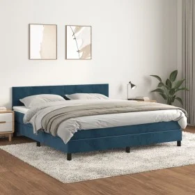 Cama box spring con colchón terciopelo azul oscuro 160x200 cm de vidaXL, Camas y somieres - Ref: Foro24-3141195, Precio: 484,...