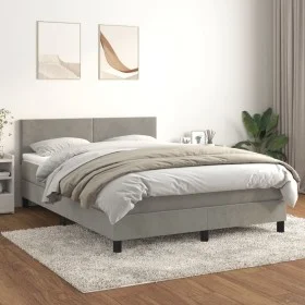 Cama box spring con colchón terciopelo gris claro 140x190 cm de vidaXL, Camas y somieres - Ref: Foro24-3141179, Precio: 433,9...