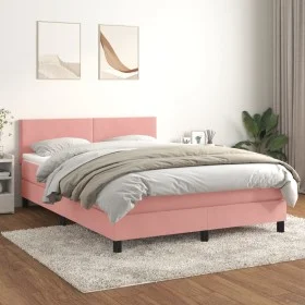 Box spring bed with pink velvet mattress 140x190 cm by vidaXL, Beds and slatted bases - Ref: Foro24-3141184, Price: 456,91 €,...