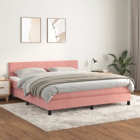 Cama box spring con colchón terciopelo rosa 160x200 cm de vidaXL, Camas y somieres - Ref: Foro24-3141196, Precio: 460,85 €, D...