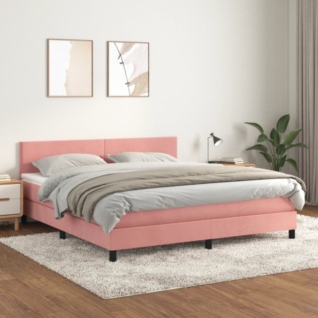 Cama box spring con colchón terciopelo rosa 160x200 cm de vidaXL, Camas y somieres - Ref: Foro24-3141196, Precio: 460,85 €, D...