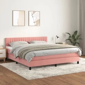 Box spring bed with pink velvet mattress 160x200 cm by vidaXL, Beds and slatted bases - Ref: Foro24-3141436, Price: 449,29 €,...