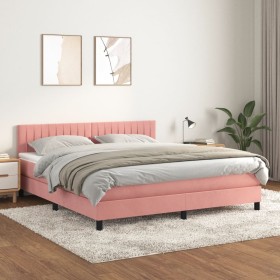 Cama box spring con colchón terciopelo rosa 160x200 cm de vidaXL, Camas y somieres - Ref: Foro24-3141436, Precio: 454,29 €, D...