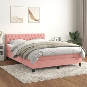 Boxspringbett mit rosa Samtmatratze 140x200 cm von vidaXL, Betten und Lattenroste - Ref: Foro24-3141490, Preis: 427,53 €, Rab...