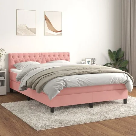 Box spring bed with pink velvet mattress 140x200 cm by vidaXL, Beds and slatted bases - Ref: Foro24-3141490, Price: 427,53 €,...