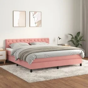 Cama box spring con colchón terciopelo rosa 160x200 cm de vidaXL, Camas y somieres - Ref: Foro24-3141496, Precio: 474,44 €, D...