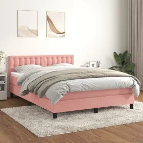 Box spring bed with pink velvet mattress 140x200 cm by vidaXL, Beds and slatted bases - Ref: Foro24-3141550, Price: 409,62 €,...