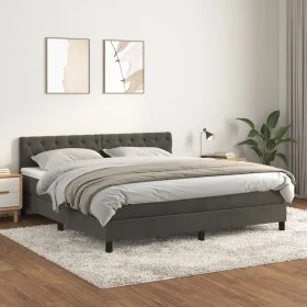 Box spring bed with dark gray velvet mattress 160x200 cm by vidaXL, Beds and slatted bases - Ref: Foro24-3141492, Price: 510,...
