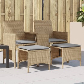 Sofá de jardín 2 plazas con mesa y taburetes ratán PE beige en Sofás de exterior | Comprar online en Foru.es