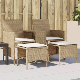 Sofá de jardín 2 plazas con mesa y taburetes ratán PE beige en Sofás de exterior | Comprar online en Foru.es