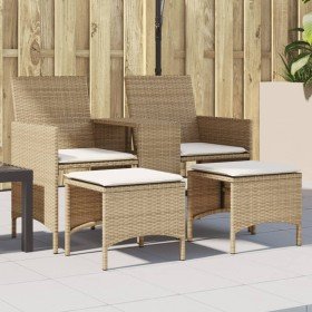 Sofá de jardín 2 plazas con mesa y taburetes ratán PE beige en Sofás de exterior | Comprar online en Foru.es