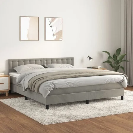 Box spring bed with light gray velvet mattress 180x200 cm by vidaXL, Beds and slatted bases - Ref: Foro24-3141557, Price: 507...