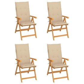 Sillas de jardín 4 uds madera maciza de teca con cojines beige en Sillas de jardín | Comprar online en Foru.es