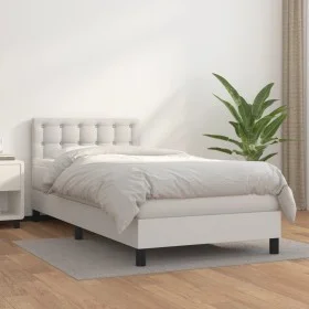 Cama box spring con colchón cuero sintético blanco 90x190 cm de vidaXL, Camas y somieres - Ref: Foro24-3141102, Precio: 289,8...