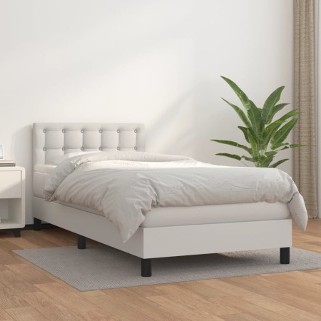 Cama box spring con colchón cuero sintético blanco 90x190 cm de vidaXL, Camas y somieres - Ref: Foro24-3141102, Precio: 294,7...