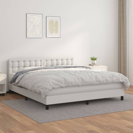 Cama box spring con colchón cuero sintético blanco 180x200 cm de vidaXL, Camas y somieres - Ref: Foro24-3141138, Precio: 532,...