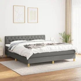 Cama box spring con colchón tela gris oscuro 160x200 cm de vidaXL, Camas y somieres - Ref: Foro24-3140866, Precio: 486,90 €, ...