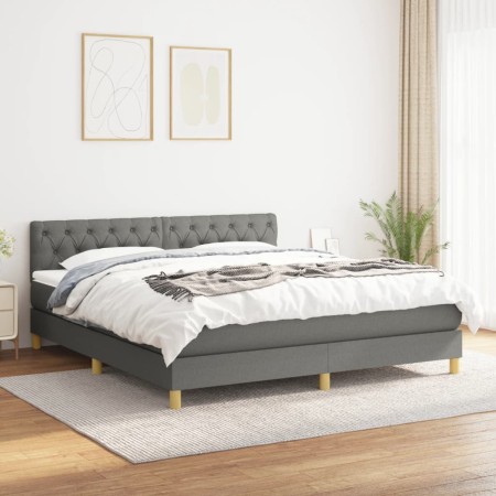 Cama box spring con colchón tela gris oscuro 160x200 cm de vidaXL, Camas y somieres - Ref: Foro24-3140866, Precio: 510,85 €, ...