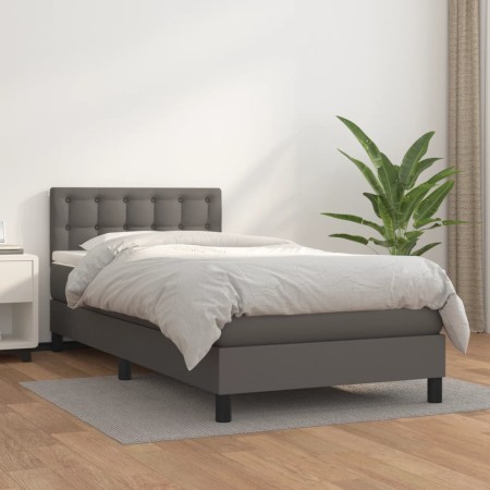 Cama box spring con colchón cuero sintético gris 90x200 cm de vidaXL, Camas y somieres - Ref: Foro24-3141105, Precio: 295,55 ...