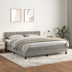 Cama box spring con colchón terciopelo gris claro 160x200 cm de vidaXL, Camas y somieres - Ref: Foro24-3141491, Precio: 491,2...