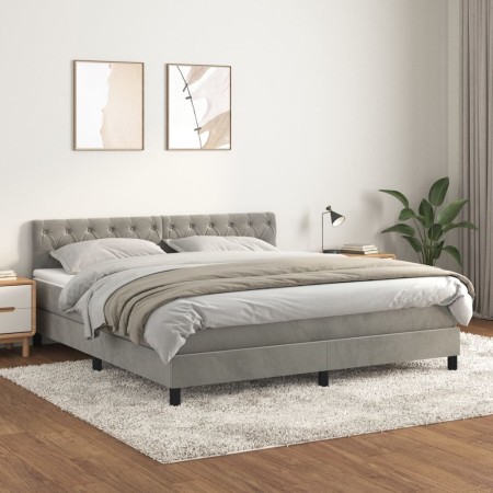 Cama box spring con colchón terciopelo gris claro 160x200 cm de vidaXL, Camas y somieres - Ref: Foro24-3141491, Precio: 484,2...