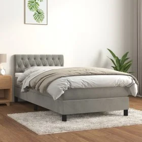 Box spring bed with light gray velvet mattress 90x190 cm by vidaXL, Beds and slatted bases - Ref: Foro24-3141455, Price: 296,...