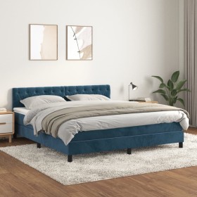Cama box spring con colchón terciopelo azul oscuro 160x200 cm de vidaXL, Camas y somieres - Ref: Foro24-3141495, Precio: 493,...