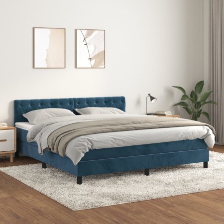 Cama box spring con colchón terciopelo azul oscuro 160x200 cm de vidaXL, Camas y somieres - Ref: Foro24-3141495, Precio: 493,...