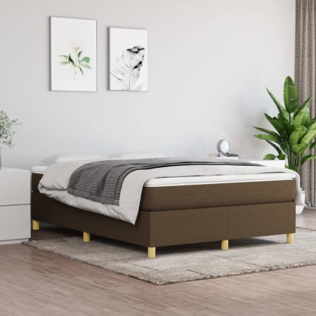 Cama box spring con colchón tela marrón oscuro 140x190 cm de vidaXL, Camas y somieres - Ref: Foro24-3144517, Precio: 404,08 €...