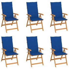 Sillas de jardín 6 uds madera maciza de teca cojines azul royal en Sillas de jardín | Comprar online en Foru.es