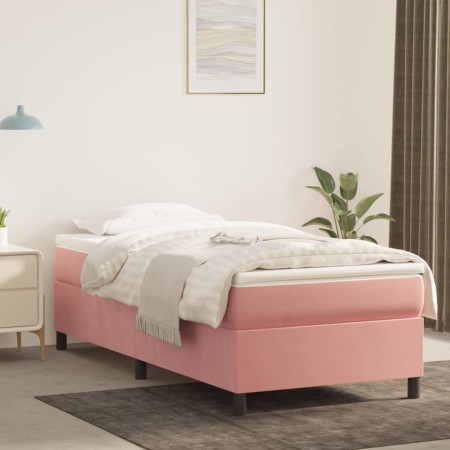 Cama box spring con colchón terciopelo rosa 100x200 cm de vidaXL, Camas y somieres - Ref: Foro24-3144668, Precio: 278,08 €, D...