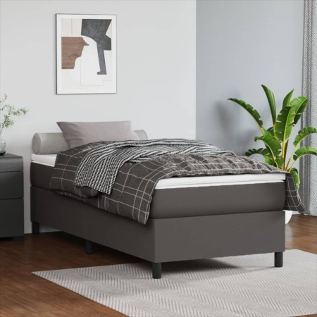Cama box spring con colchón cuero sintético gris 100x200 cm de vidaXL, Camas y somieres - Ref: Foro24-3144594, Precio: 312,24...