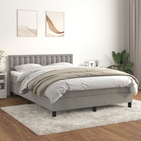 Cama box spring con colchón terciopelo gris claro 140x200 cm de vidaXL, Camas y somieres - Ref: Foro24-3141545, Precio: 457,8...