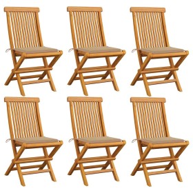 Sillas de jardín 6 uds con cojines beige madera de teca en Sillas de jardín | Comprar online en Foru.es