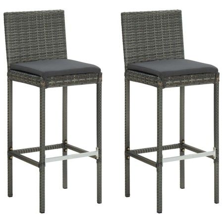 Taburetes altos de jardín cojines 2 uds ratán sintético gris de vidaXL, Sillas de jardín - Ref: Foro24-313436, Precio: 161,54...