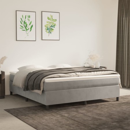 Cama box spring con colchón terciopelo gris claro 160x200 cm de vidaXL, Camas y somieres - Ref: Foro24-3144687, Precio: 430,0...