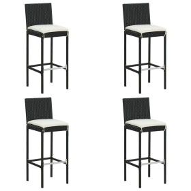 Taburetes altos de jardín cojines 4 uds ratán sintético negro de vidaXL, Sillas de jardín - Ref: Foro24-313437, Precio: 300,6...