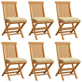 Sillas de jardín 6 uds madera de teca con cojines blanco crema en Sillas de jardín | Comprar online en Foru.es