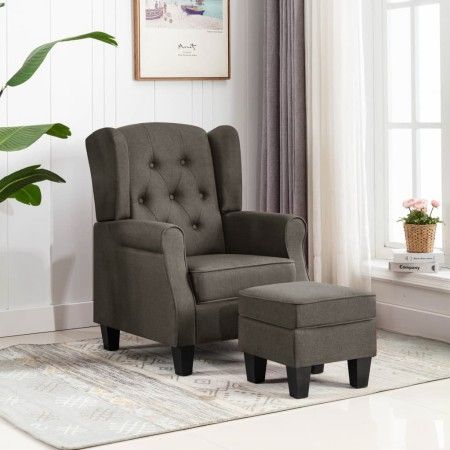 Sillón con taburete reposapiés de tela gris taupe de vidaXL, Sillones - Ref: Foro24-320159, Precio: 281,94 €, Descuento: %